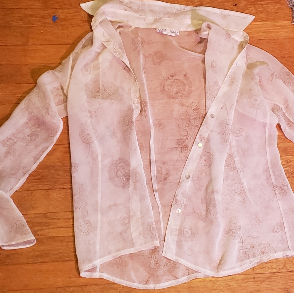 White house black market button up translucent blouse